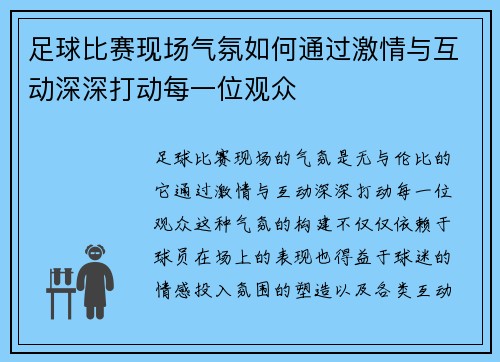 足球比赛现场气氛如何通过激情与互动深深打动每一位观众